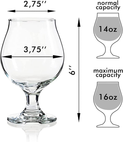 Beer Glass Belgian Style Stemmed Tulip - 16 oz Lambic Beer Glasses - set of 2 w/ coasters