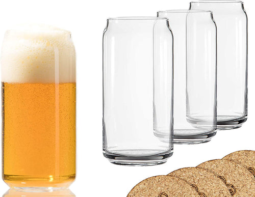Beer Glass Can Shaped 20 oz Beer Glasses 4 Pack w/coasters