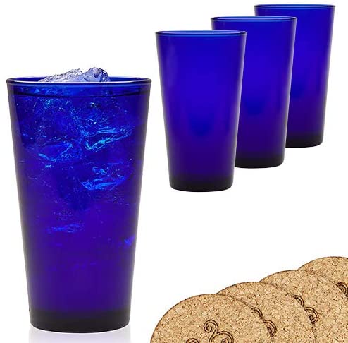 Blue Drinking Glasses Set Of 4 Drink Water Tumblers Wine Cocktail Plastic  13 Oz