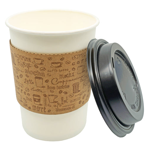 12 Oz Disposable Paper Coffee Cups with Lids and Sleeves - 150 Sets - Coffee To Go Medium Portion