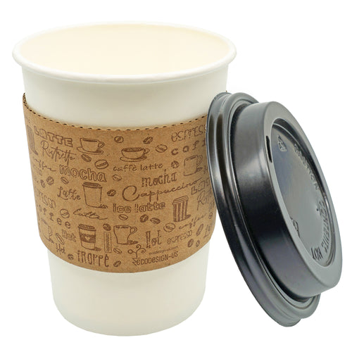 12 Oz Disposable Paper Coffee Cups with Lids and Sleeves - 50 Sets - Coffee To Go Medium Portion