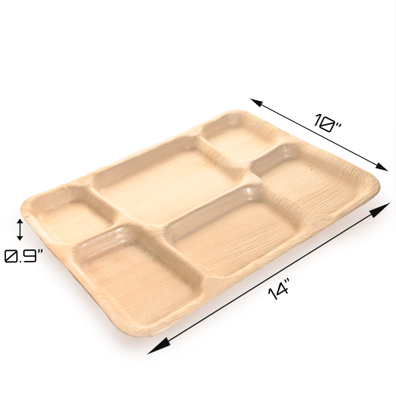 Eco-gecko 100 Disposable 14"x10" Rectangle 6 Compartments Palm Leaf Trays