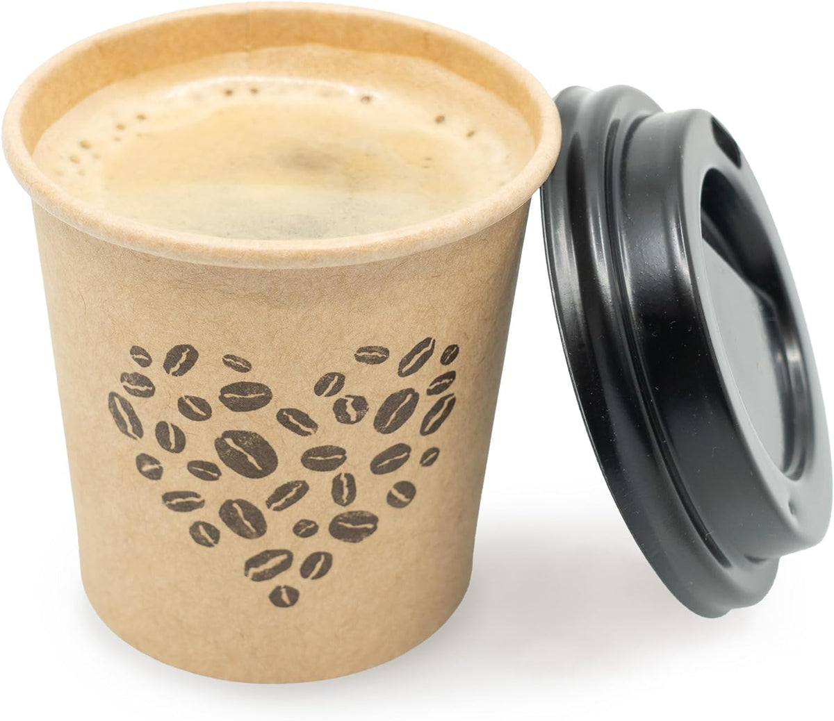 Disposable Espresso Cups with Lids - 4 oz - 50 sets - Kraft Coffee Print - Small To Go Paper Hot Cups
