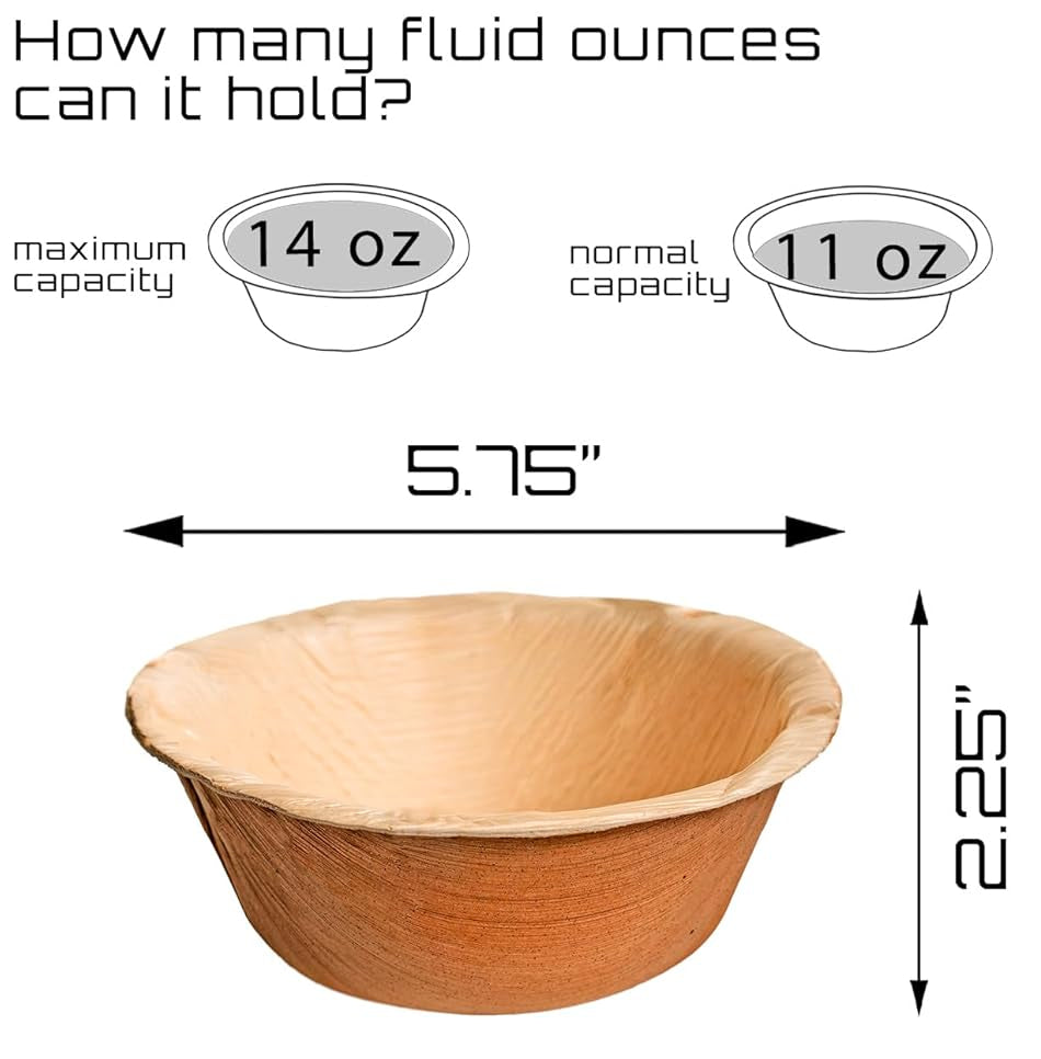 Eco-gecko 100 Disposable 6" Round Palm Leaf Bowls