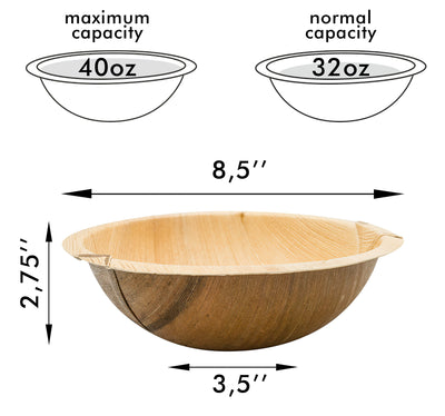 Eco-gecko 100 Disposable 8.5" Round Palm Leaf Serving Bowls