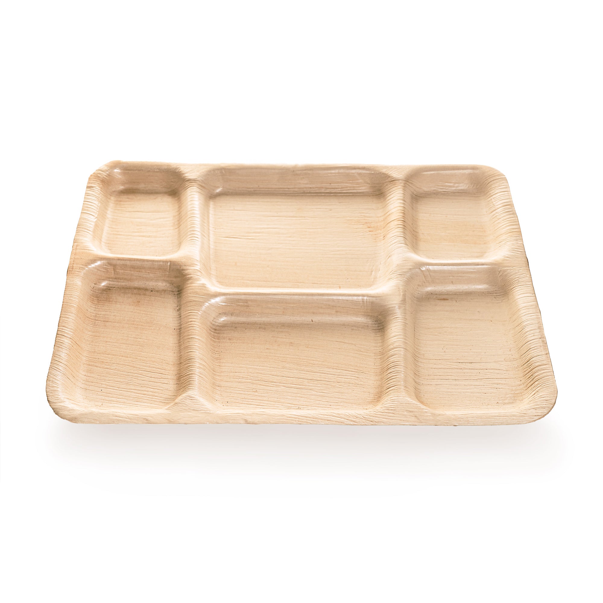 Eco-gecko 100 Disposable 14"x10" Rectangle 6 Compartments Palm Leaf Trays