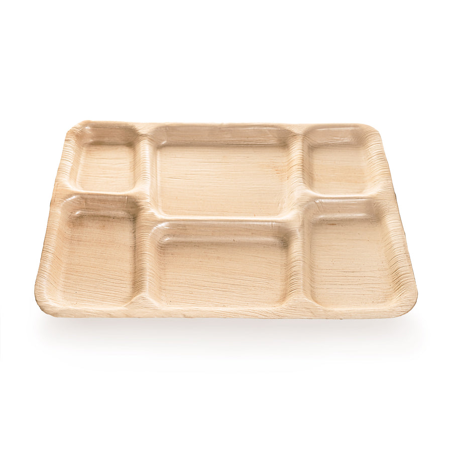 Eco-gecko 100 Disposable 14"x10" Rectangle 6 Compartments Palm Leaf Trays