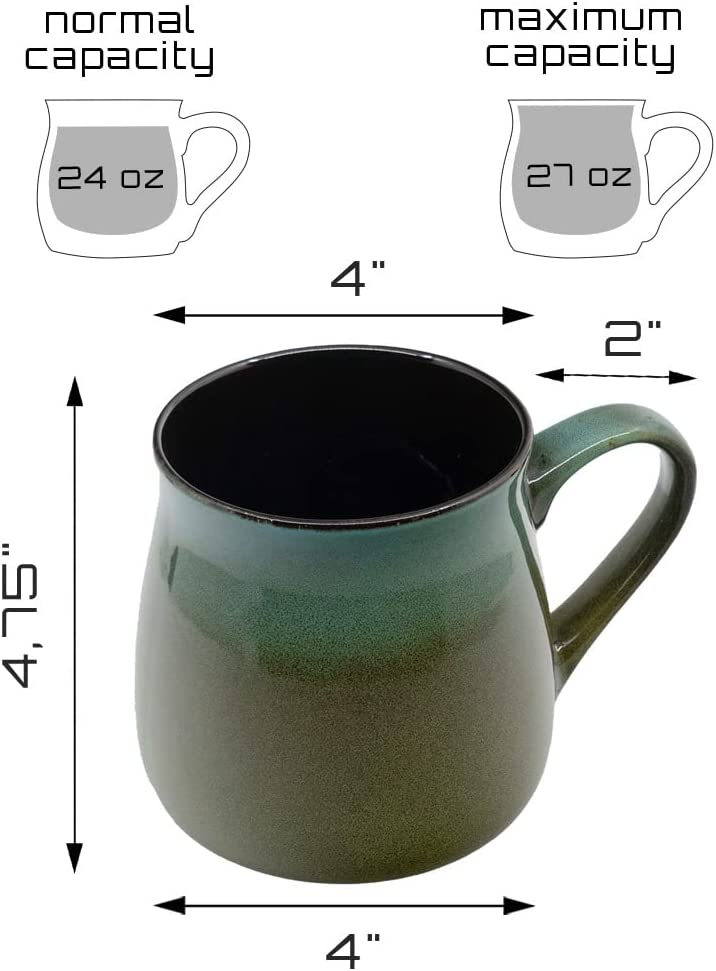 Large Pottery Coffee Mug 24 oz - Jumbo Tea Cup - Oversized Ceramic Soup Mug with Handle - 1 PCS (Green to Blue)