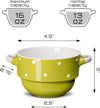 Baking Serving Soup Bowls with Handles - Ceramic - Polka Dot Green - 16 Ounce - Stackable - Set of 4 - Stew Gumbo Chili Pasta Pots
