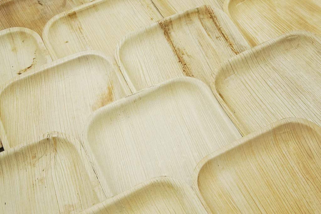 25 Disposable 10" Square Palm Leaf Plates, 25 Wood Forks, 25 Wood Knives