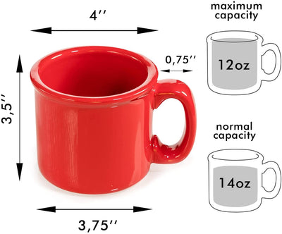 Red Coffee Mug - Ceramic - set of 4 - Cozy Hot Tea Milk Chocolate Cocoa Holiday Mugs w/Coasters