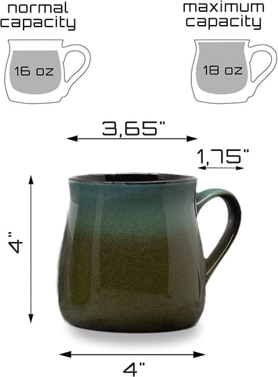 Pottery Coffee Mug 16 oz - Ceramic Tea Cup - Soup Mug with Handle - 1 PCS (Green to Blue)
