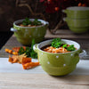 Baking Serving Soup Bowls with Handles - Ceramic - Polka Dot Green - 16 Ounce - Stackable - Set of 4 - Stew Gumbo Chili Pasta Pots