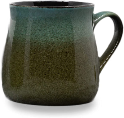 Pottery Coffee Mug 16 oz - Ceramic Tea Cup - Soup Mug with Handle - 1 PCS (Green to Blue)