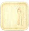 25 Disposable 10" Square Palm Leaf Plates, 25 Wood Forks, 25 Wood Knives