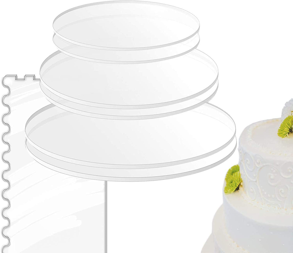 Acrylic Cake Disc Combo Kit - 2 Circles Each Size (0.12 inch thick) with Scraper