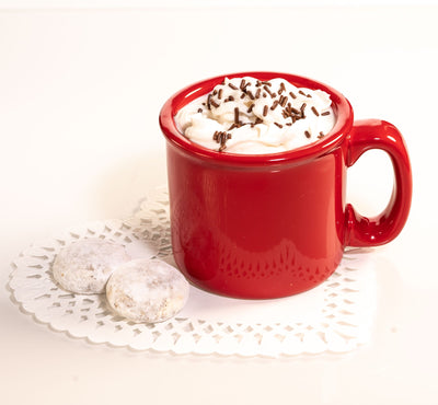 Red Coffee Mug - Ceramic - set of 2 - Cozy Hot Tea Milk Chocolate Cocoa Holiday Mugs w/Coasters